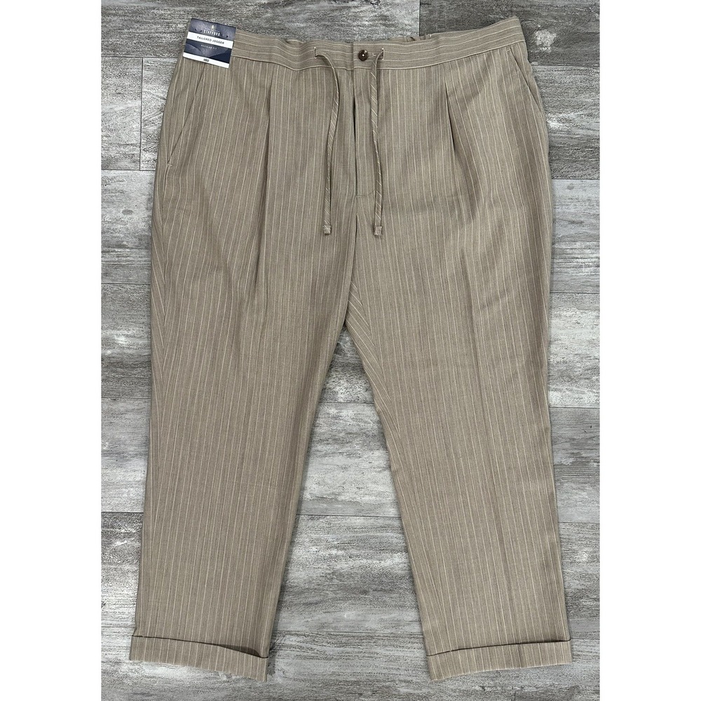 Stafford Tailored Wool Blend Jogger Women's 44 SH Tan Stripe Pleated Regular Fit